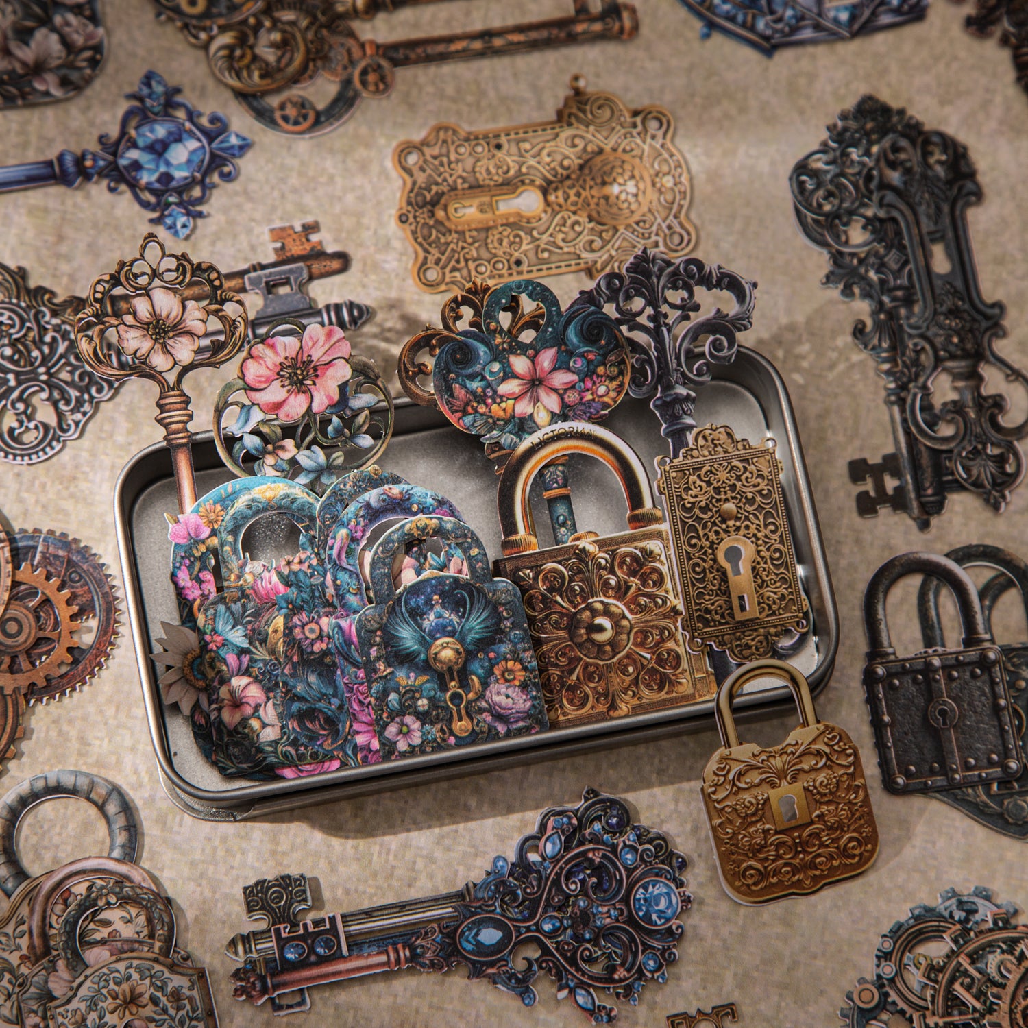 0807 Keys and locks cardstock Sticker -20Pcs each pack