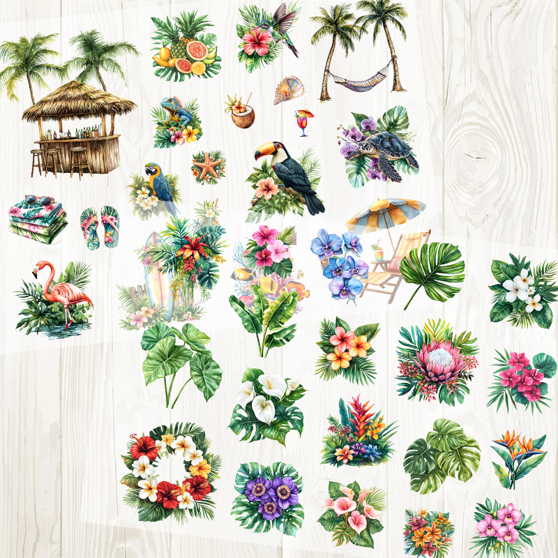A4 Tropical Style matte PET pre-cut large sticker 1 pack 2 sheets