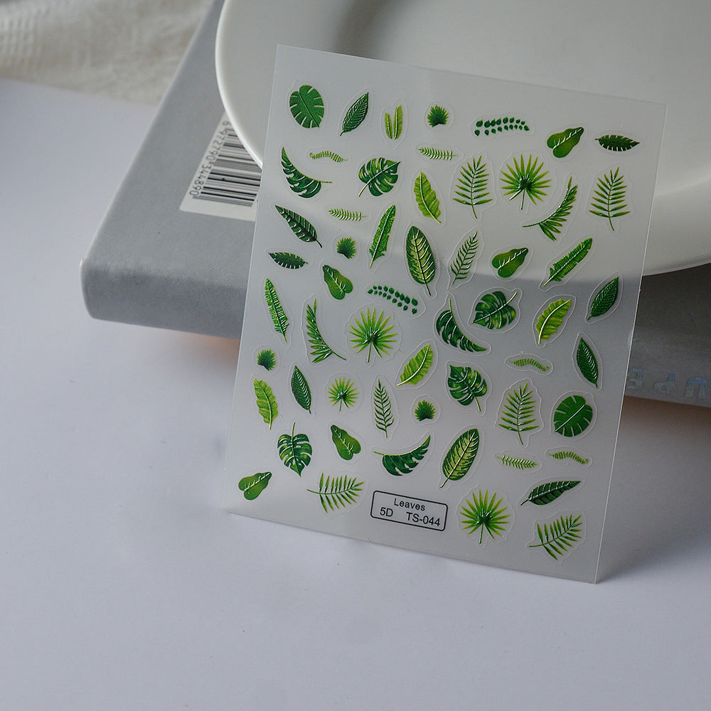 0825 M202- Green leaves Embossed Mini sticker 1 Pcs