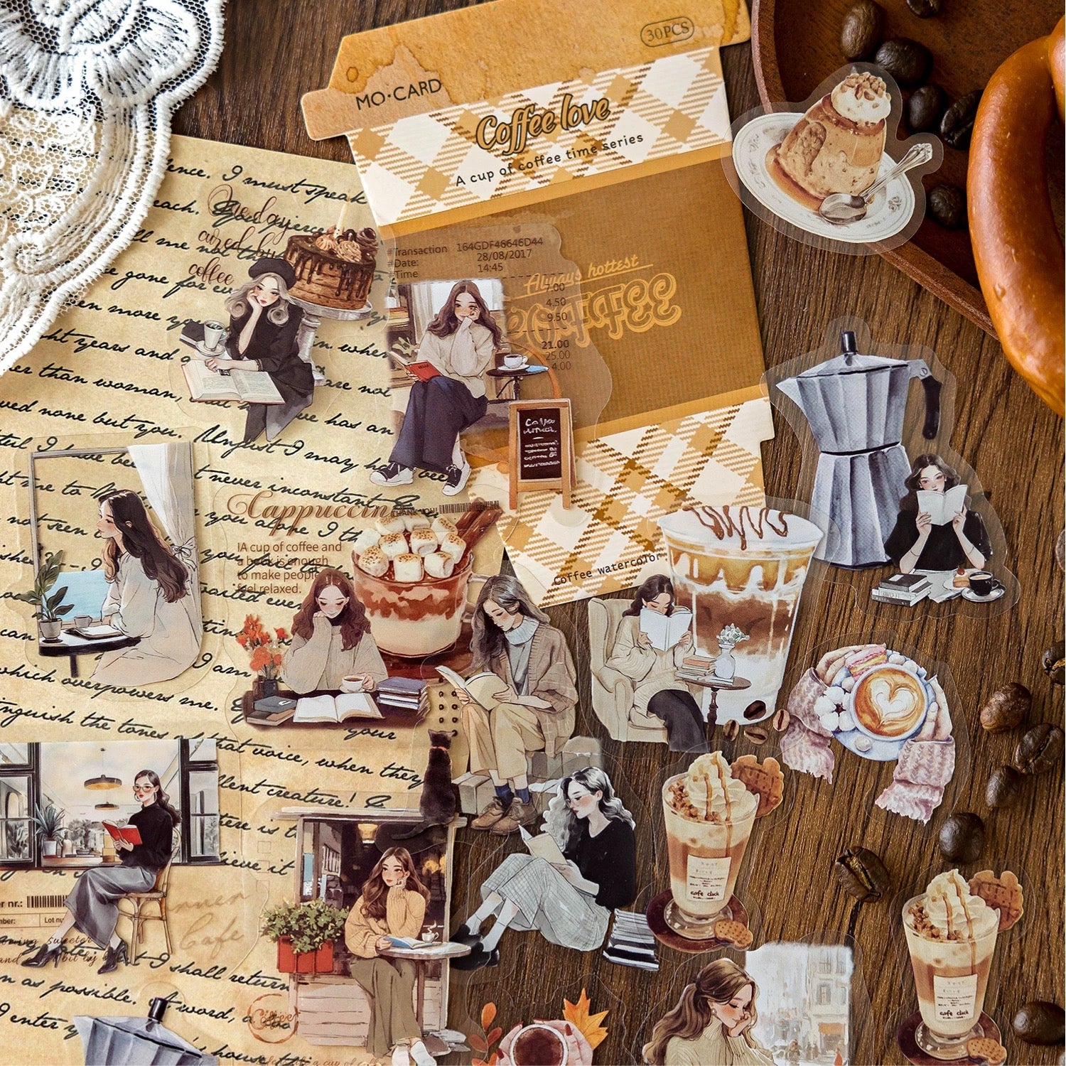 0329 A Cup of Coffee Time Series PET Sticker -30Pcs each pack