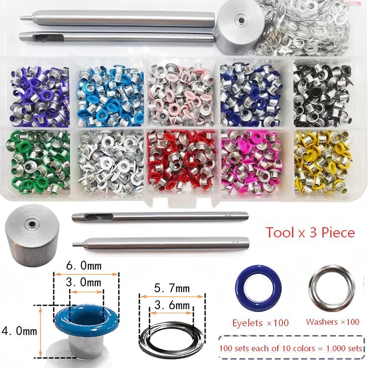 Metal Eyelets, Grommets Kit, Multi-Color Grommets Kit, 10 Colors 3mm