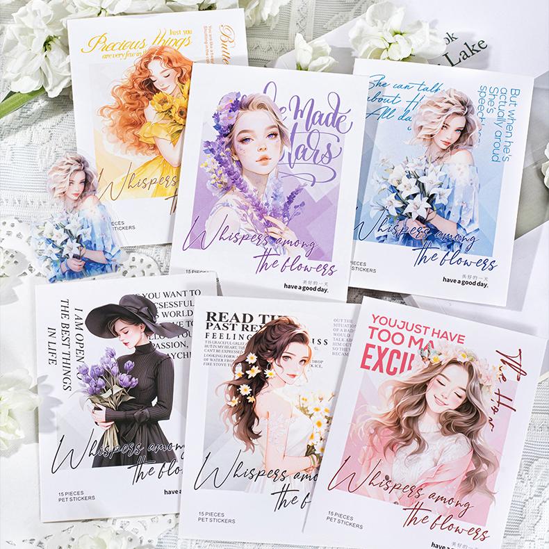 0226 Whisper among the flowers Series Stickers -15Pcs each pack