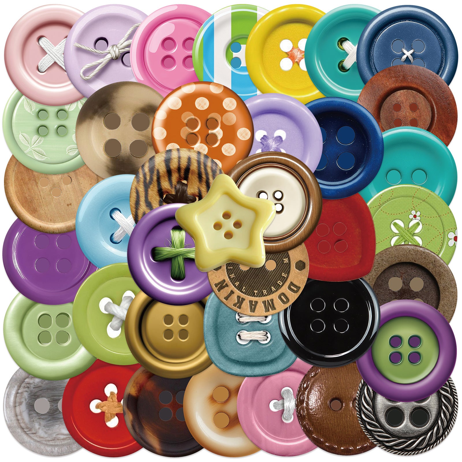 50 Vintage Colorful Buttons Solid Sticker