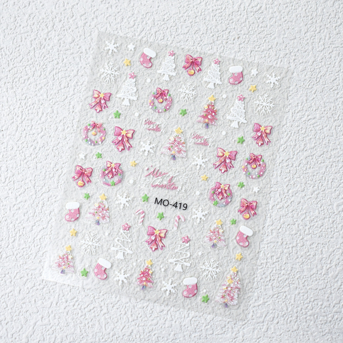 0817 M188- Pink christmas tree Embossed Mini sticker 1 Pcs