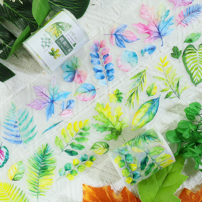 260114 T-495 Green And Yellow Leaf Paper Tape -5cm*2m