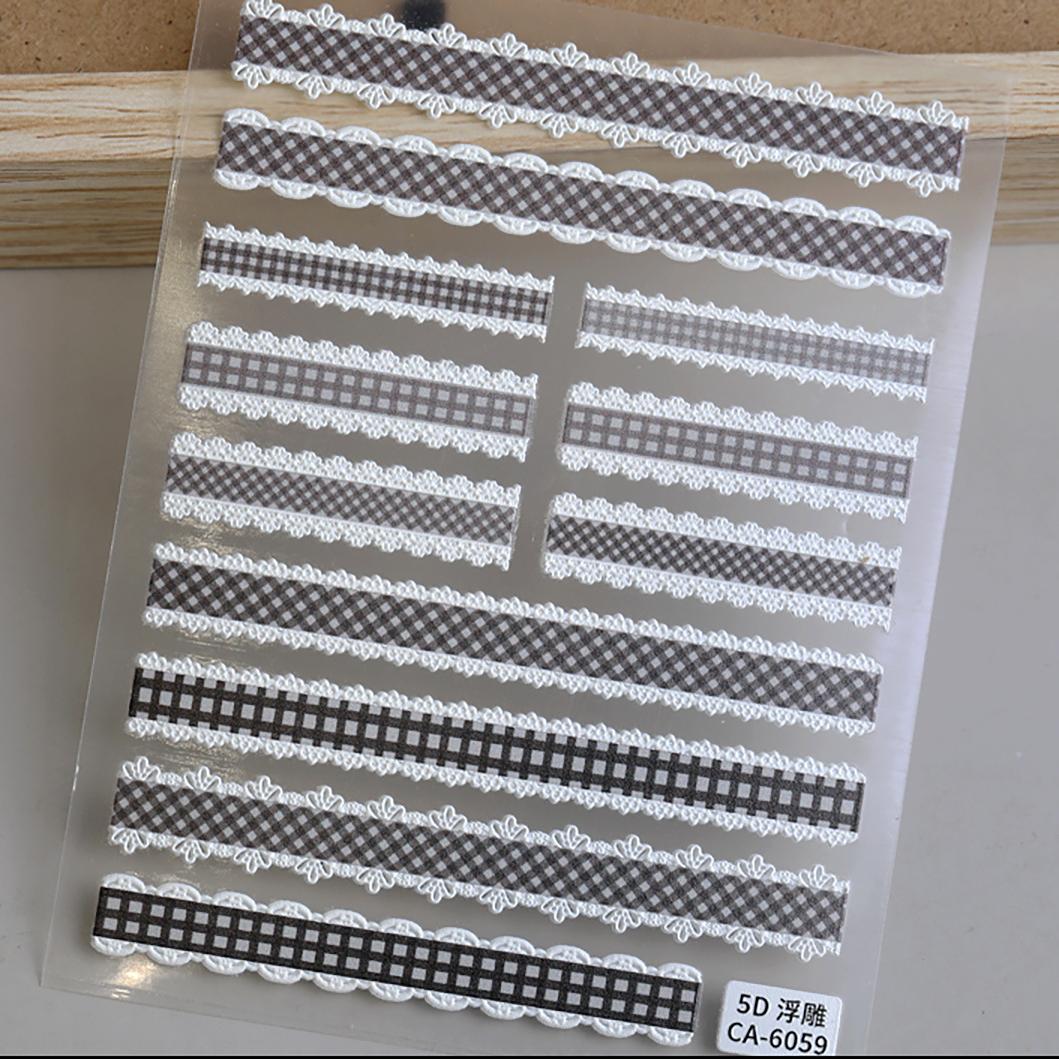 M-60- Black Lace Stripe Embossed Mini sticker 1 Pcs