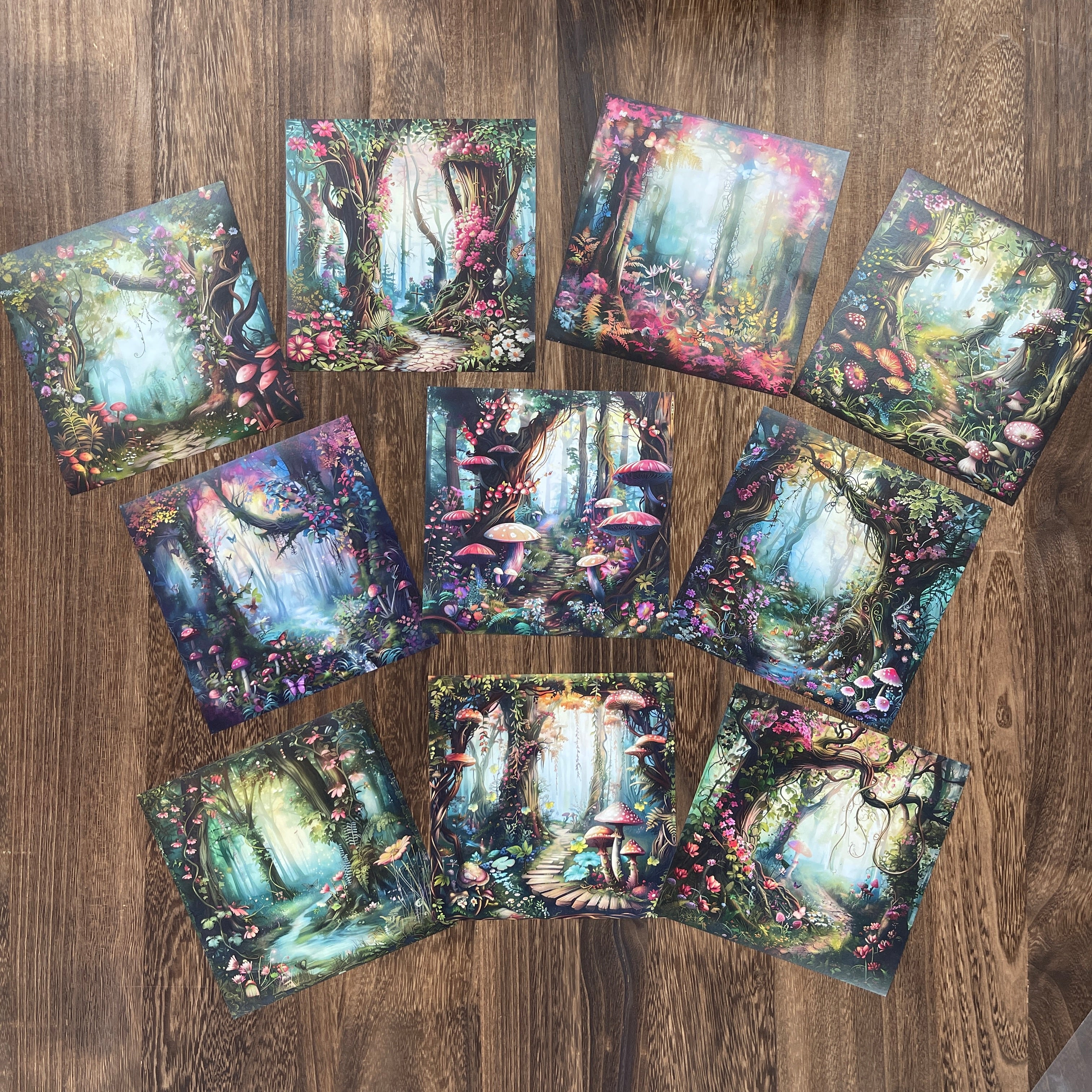 0818 Fantasy Mushroom Forest background paper 15*15cm -10Pcs each pack