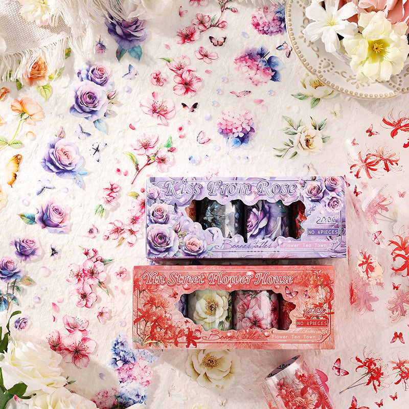 0628 Flowers PET Tape Set *pre-cut 4 rolls 6cm*2m