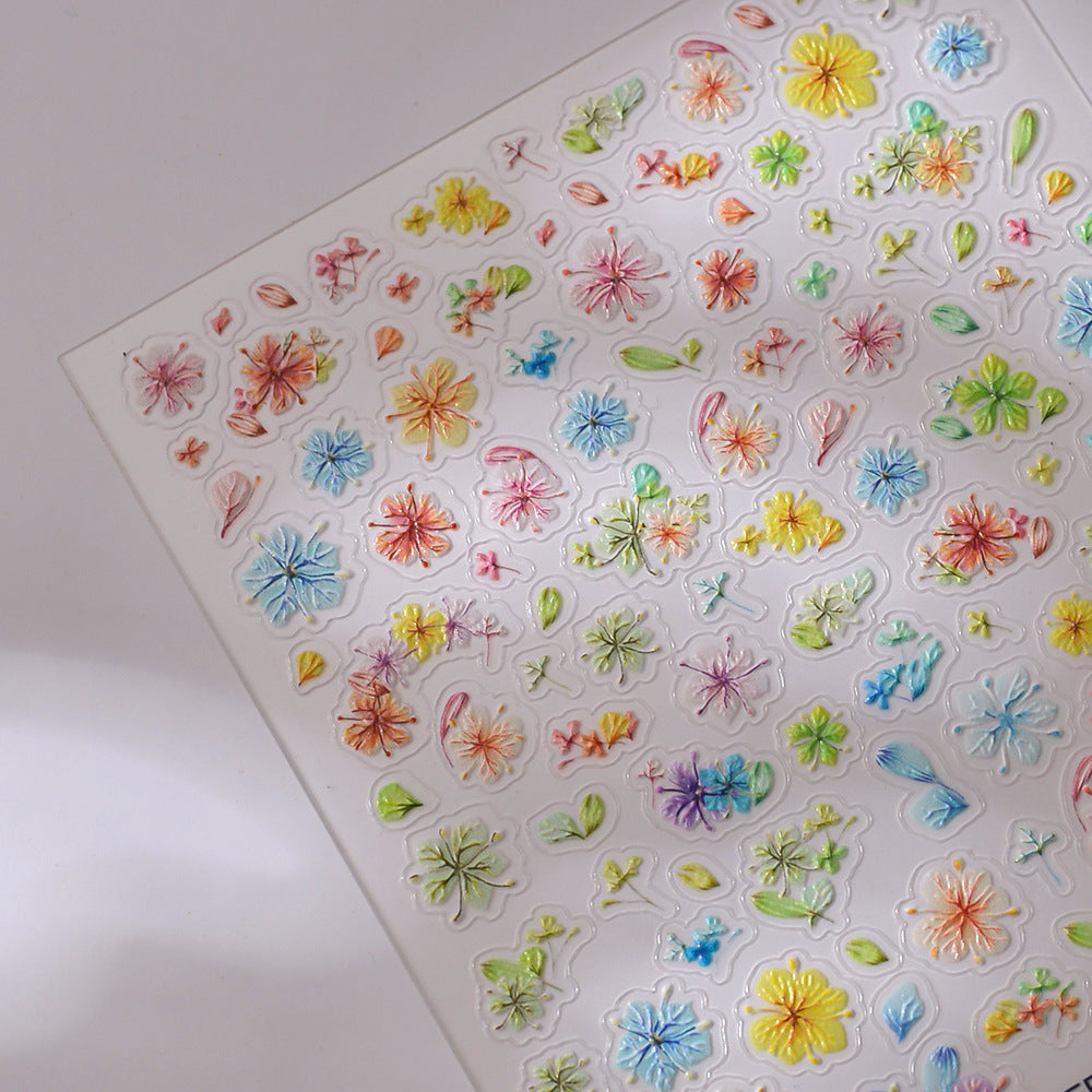 0925 M235- Colorful flowers Embossed Mini sticker 1 Pcs
