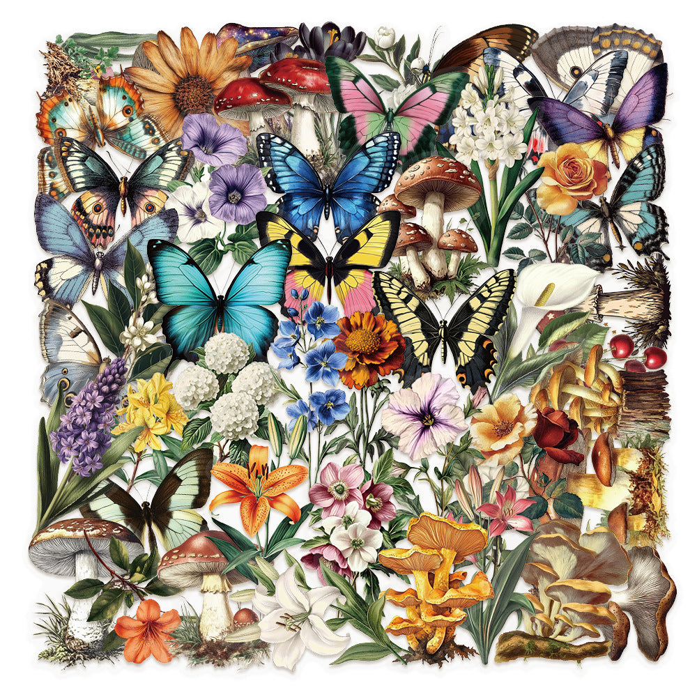 0821 Mushroom plants and butterflies 50 PET sticker