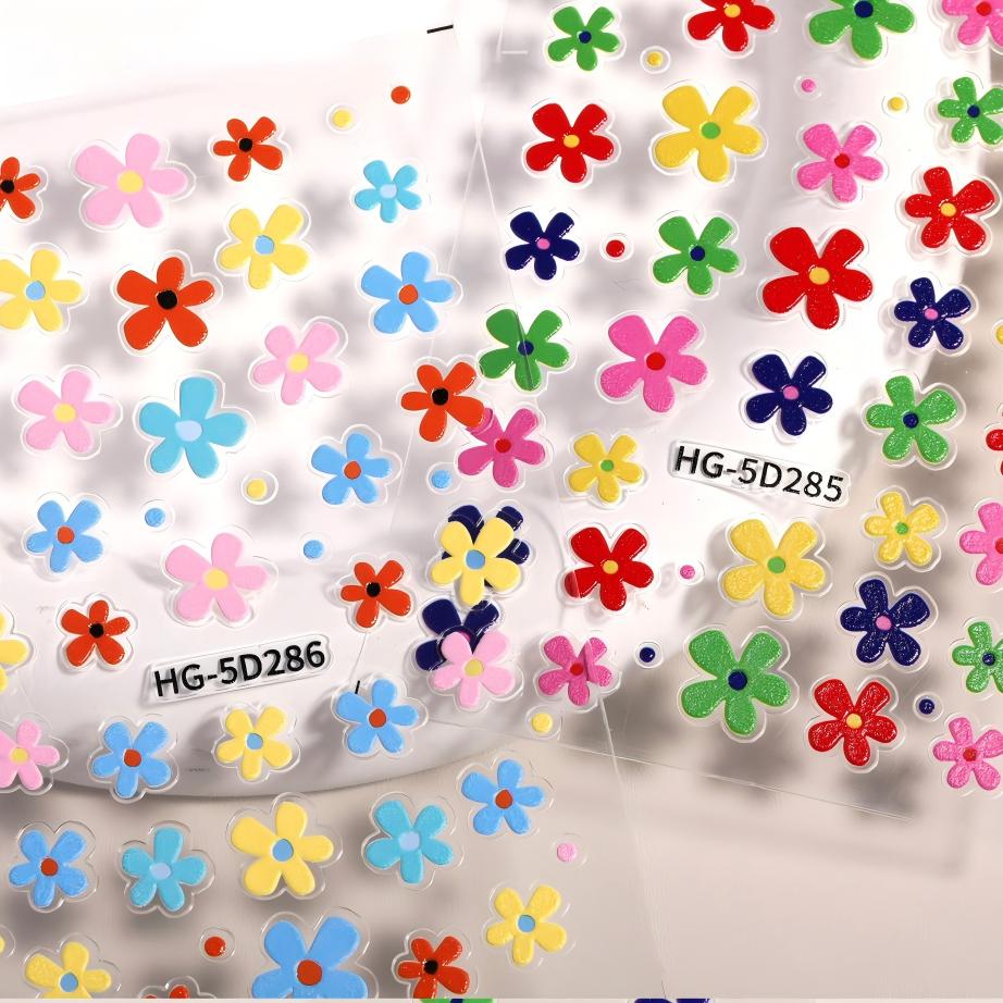 1208 M272- Colorful flowers Embossed Mini sticker 1 Pcs