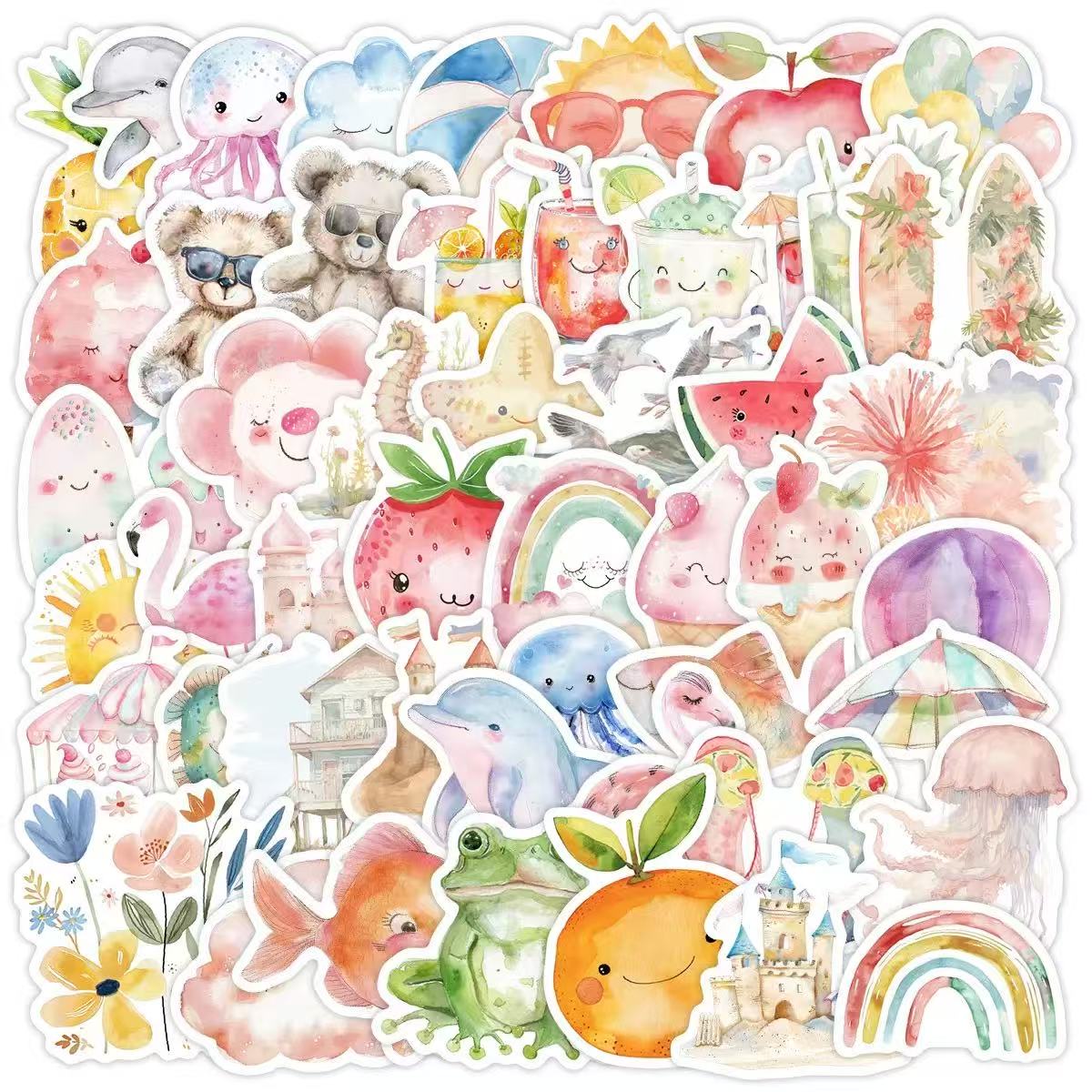 0611 50 Summer doodles Stickers solid with white border