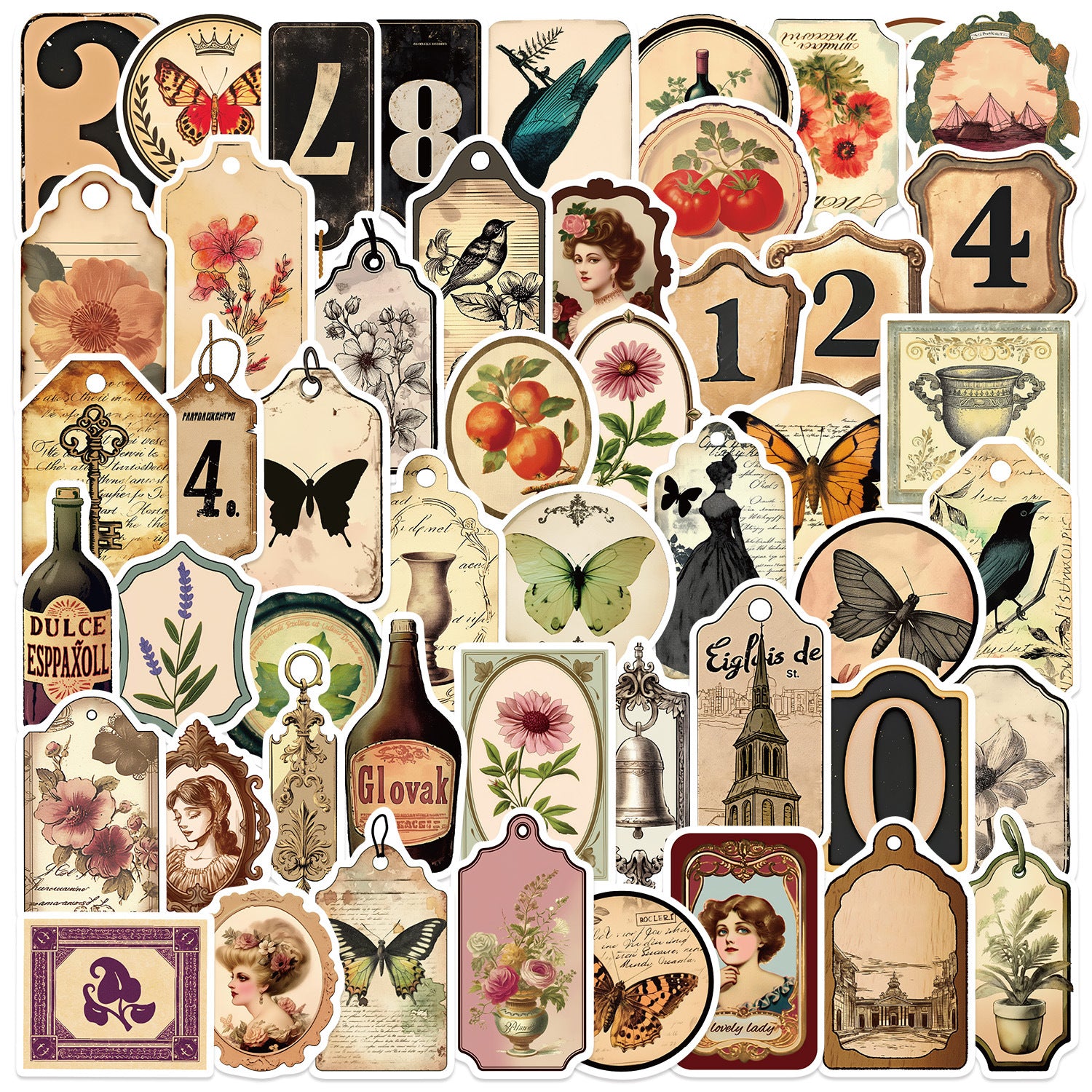 0923 50 Vintage stickers solid with white border