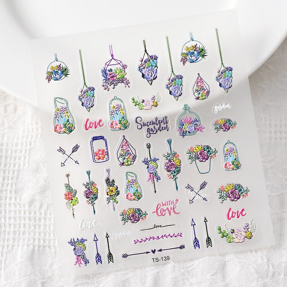 0824 M200- Succulent garden Embossed Mini sticker 1 Pcs