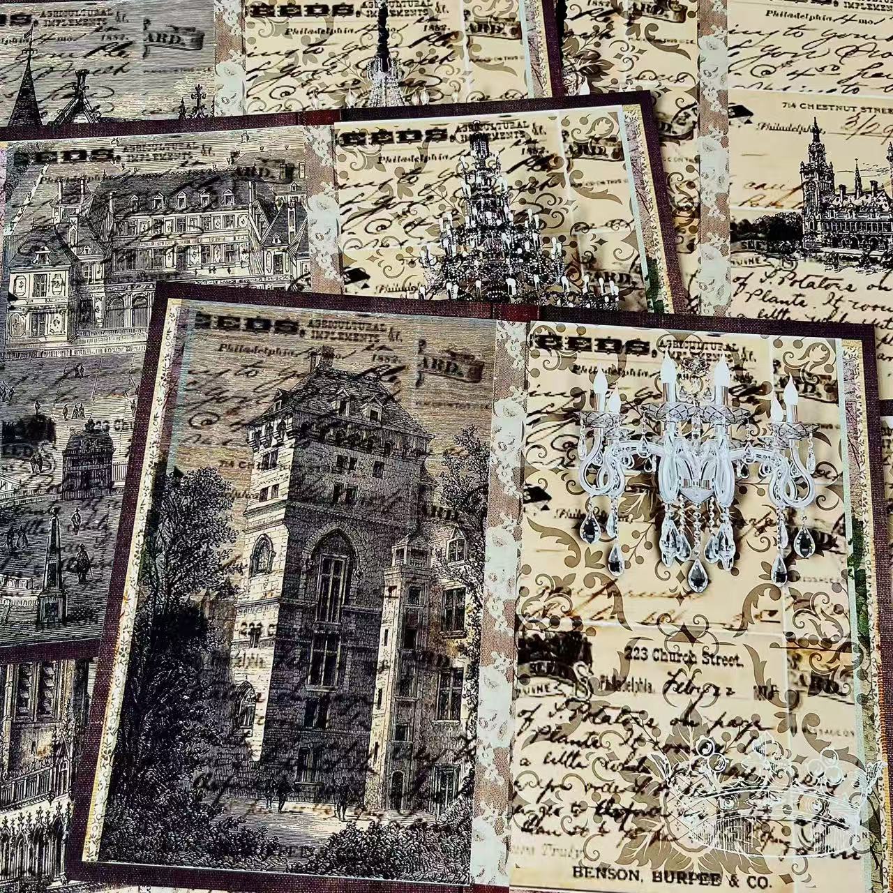 1018 A4 size Vintage building Style Paper 8 pcs