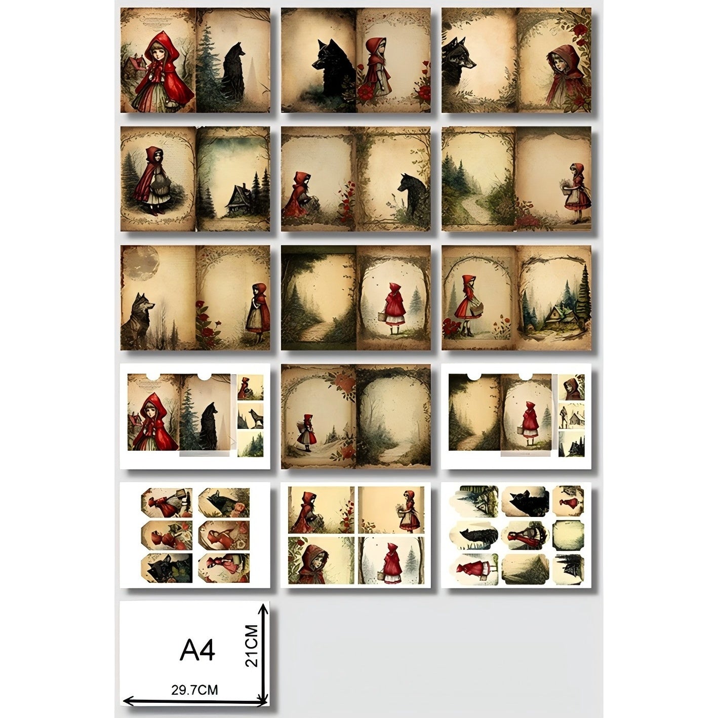 0325 A4 size Little Red Riding Hood Style Paper 15 pcs