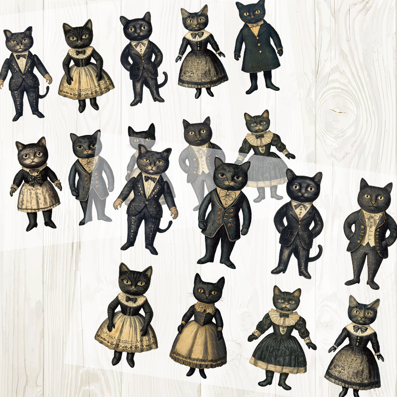 A4 Vintage Cat matte PET pre-cut large sticker 1 pack 2 sheets