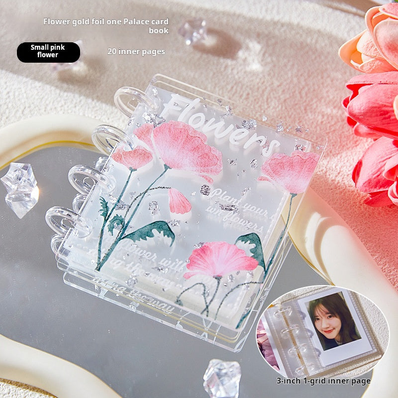 0629 Small pink flower Silver foil clear ATC storage book