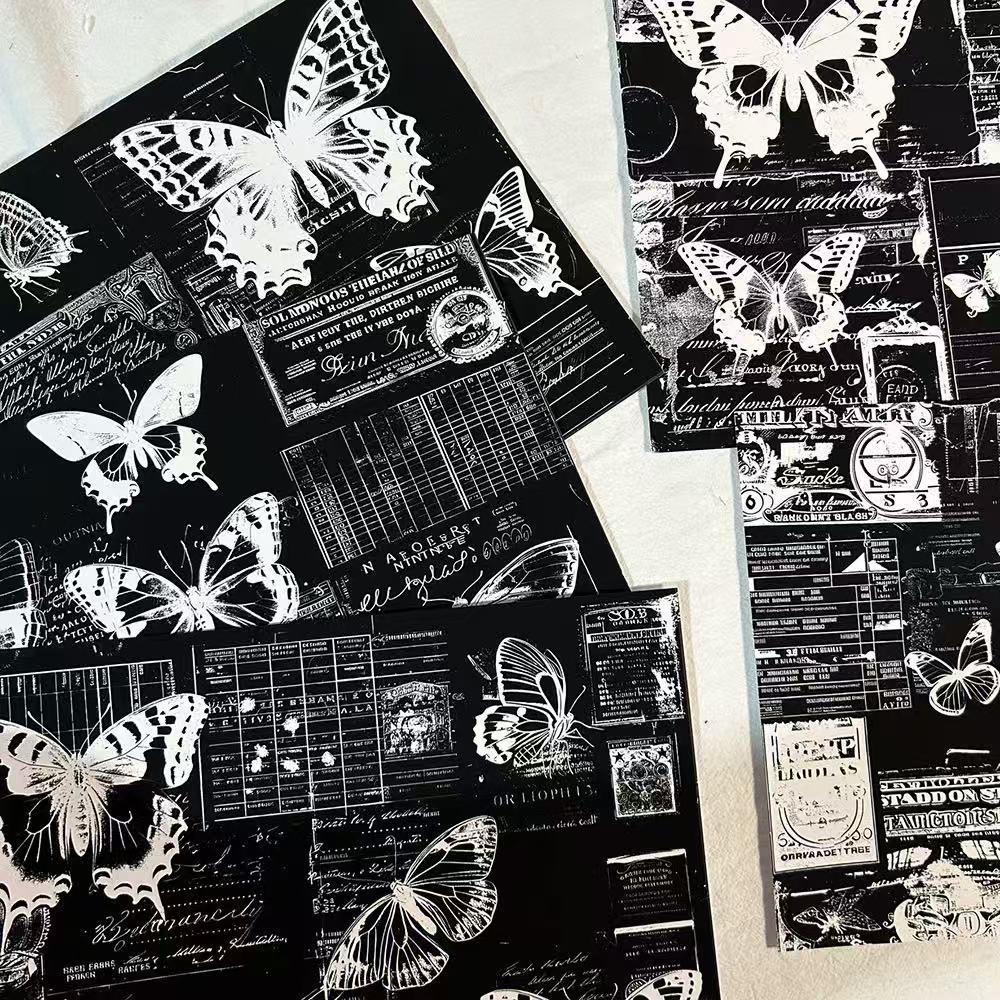 1216 A4 size Black and white butterfly Style Paper 5 pcs