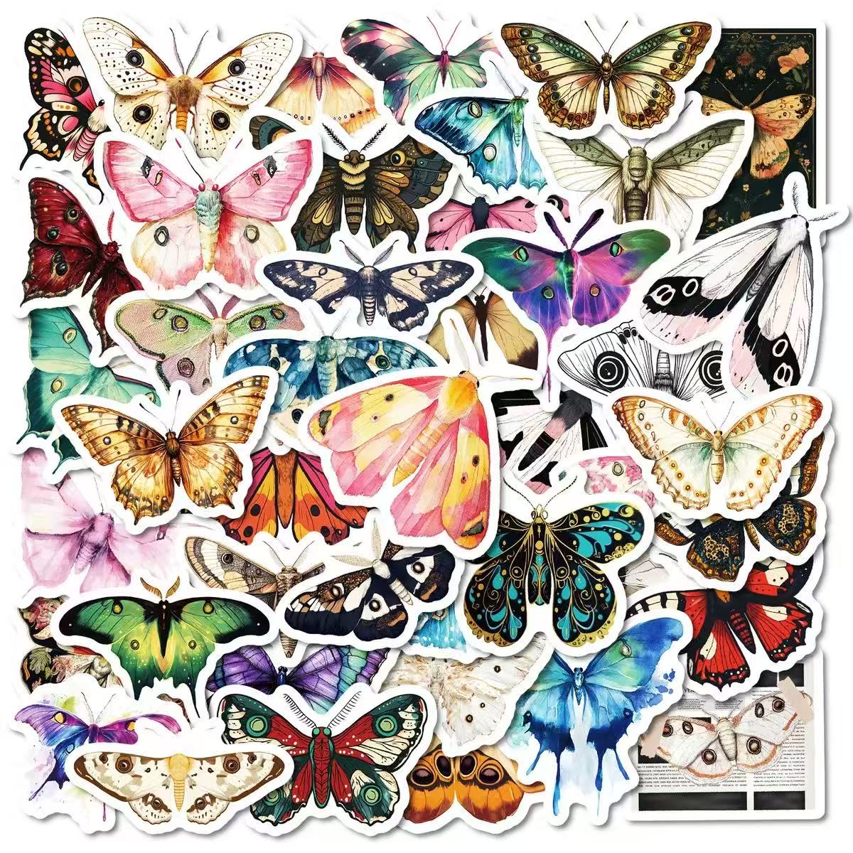 0612 50 Vintage butterfly Stickers solid with white border
