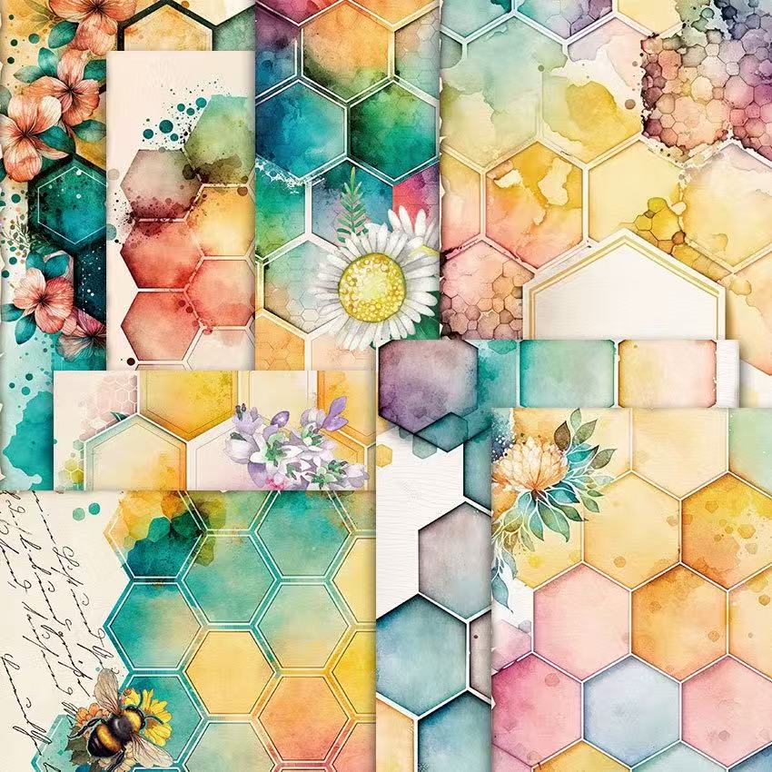 0722 A5 Bees and beehive background paper PA5208 -8Pcs each pack