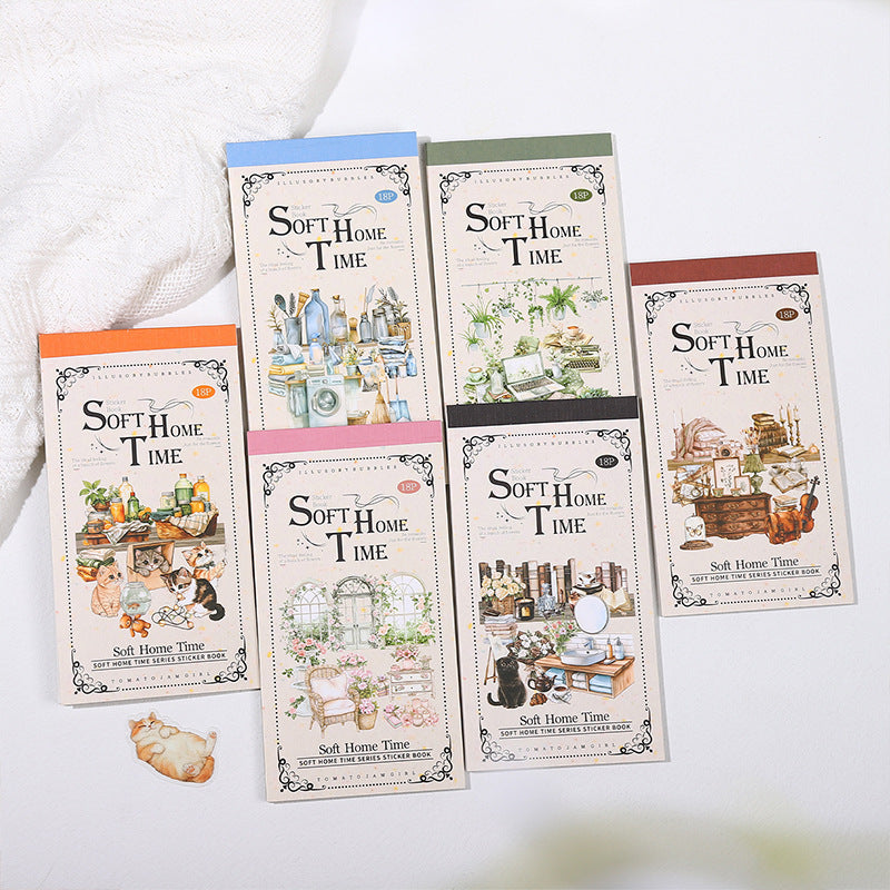 0510 Soft home time Series PET & Washi Sticker book -18Pcs each pack