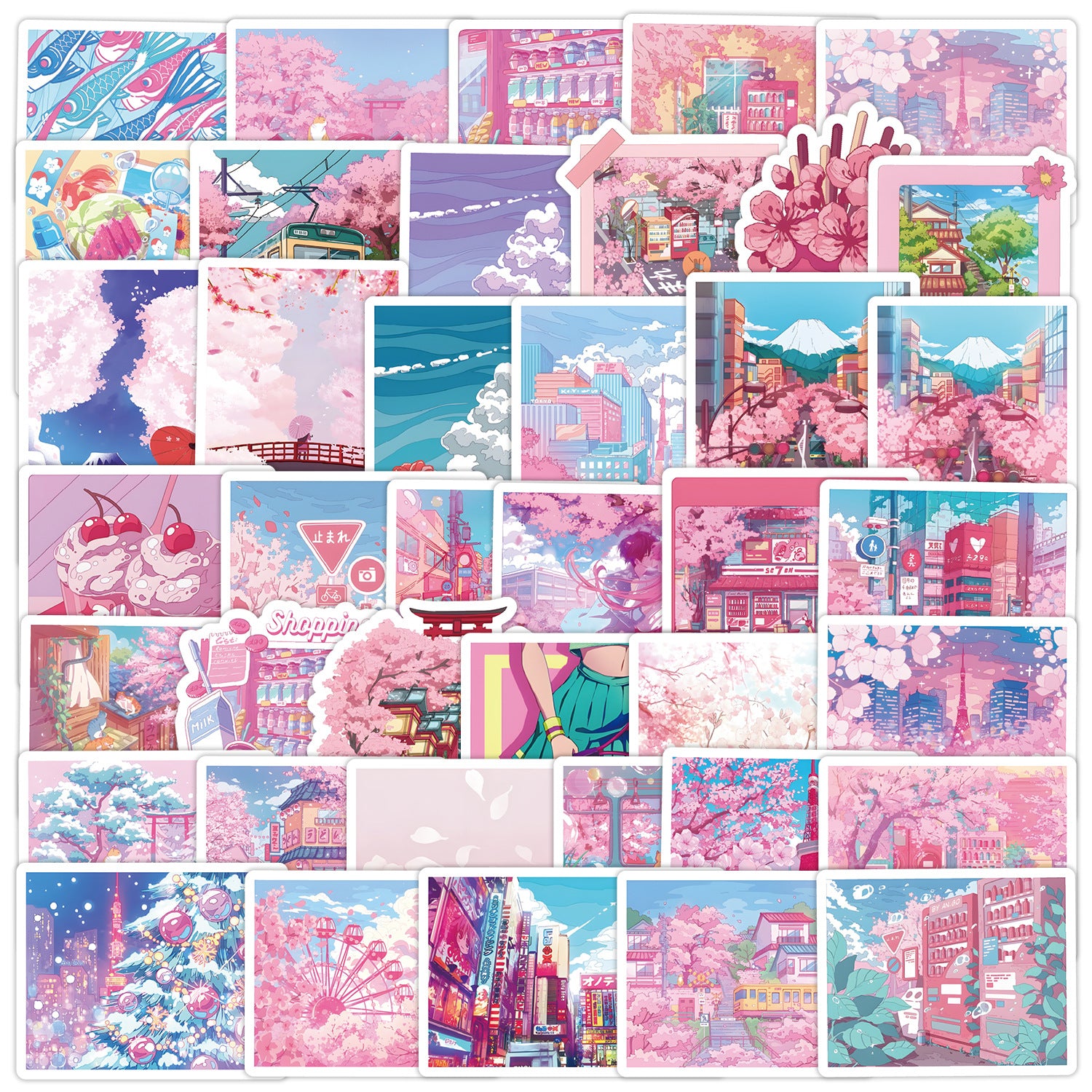 0221 Sakura solid sticker with white border -50Pcs each pack