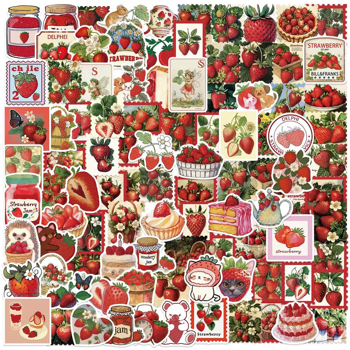 0506 100 Strawberry Stickers solid with white border