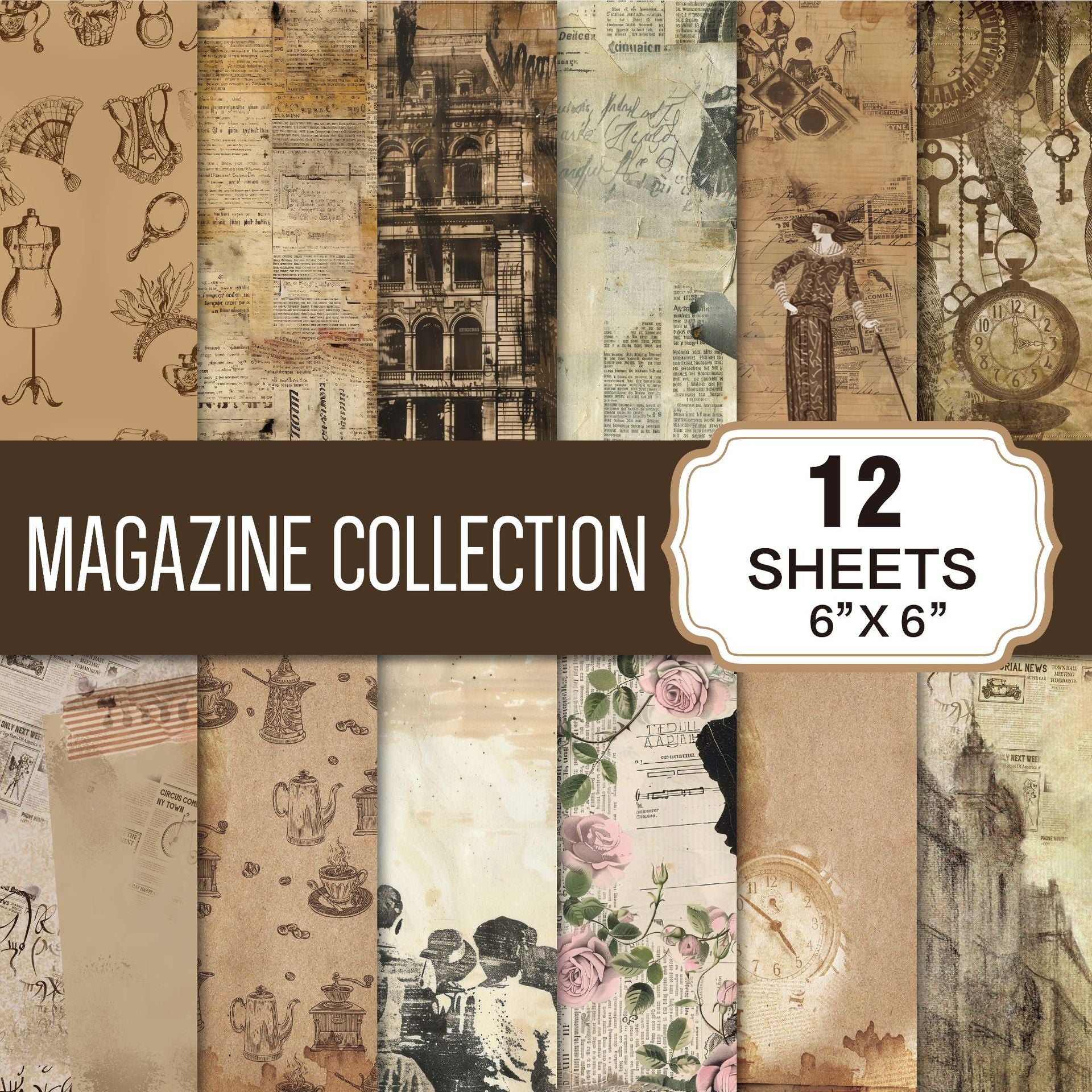 0729 Magazine collection Background Paper -12Pcs each pack