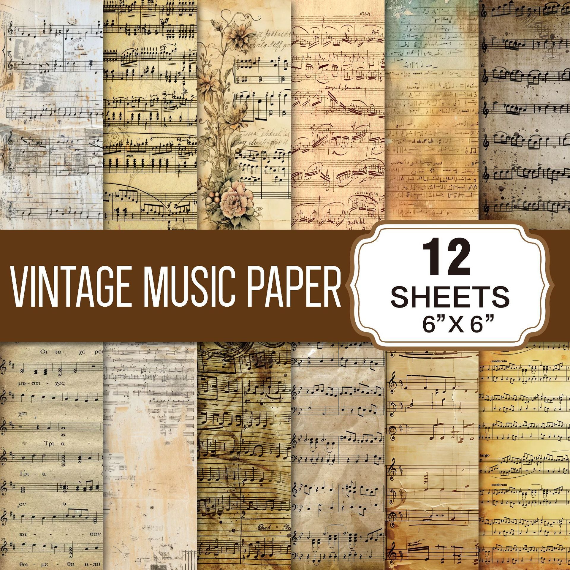 0729 Vintage music Background Paper -12Pcs each pack