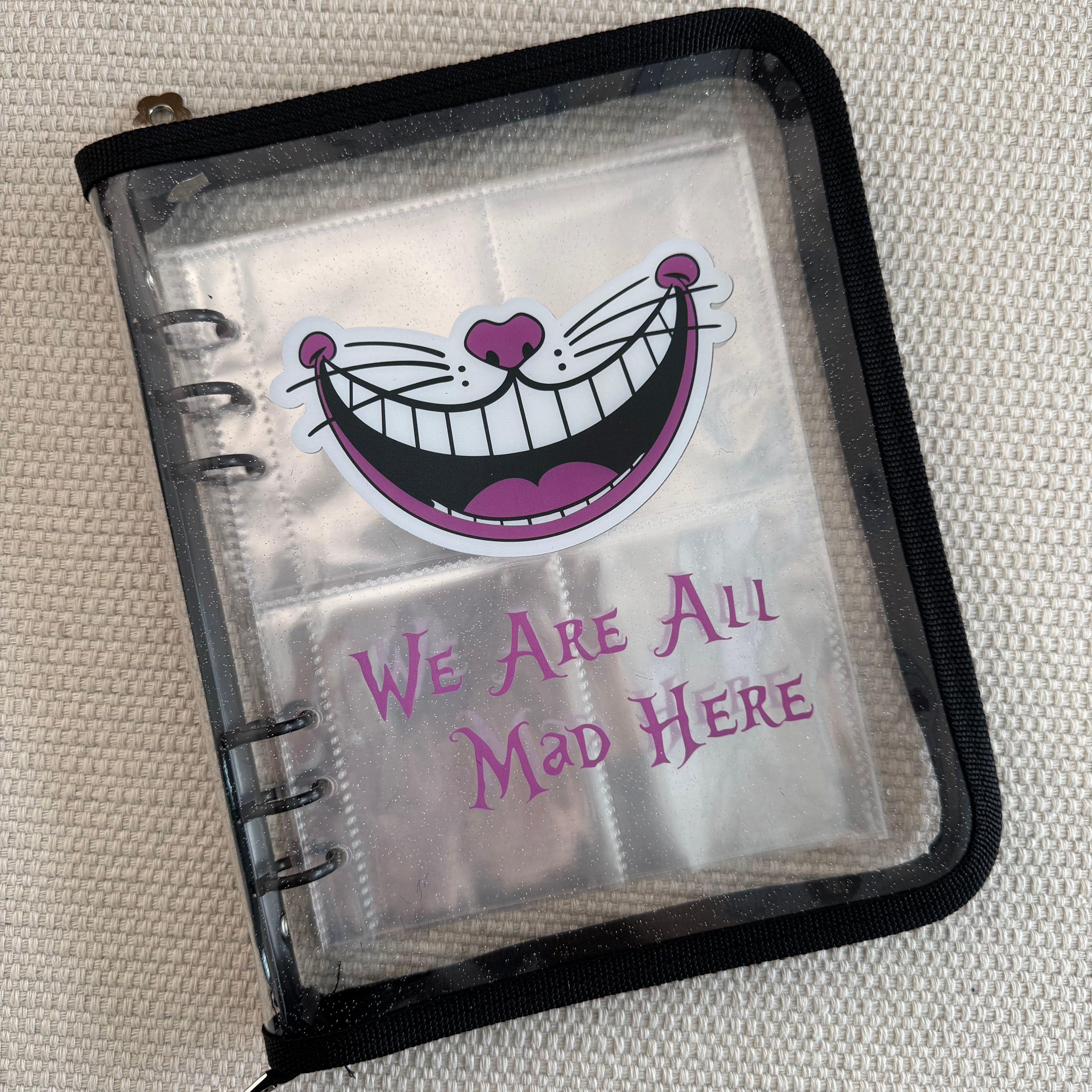 A5 cheshire cat clear binder with Zipper + 50 Pcs pocket insert, ATC cards storage book