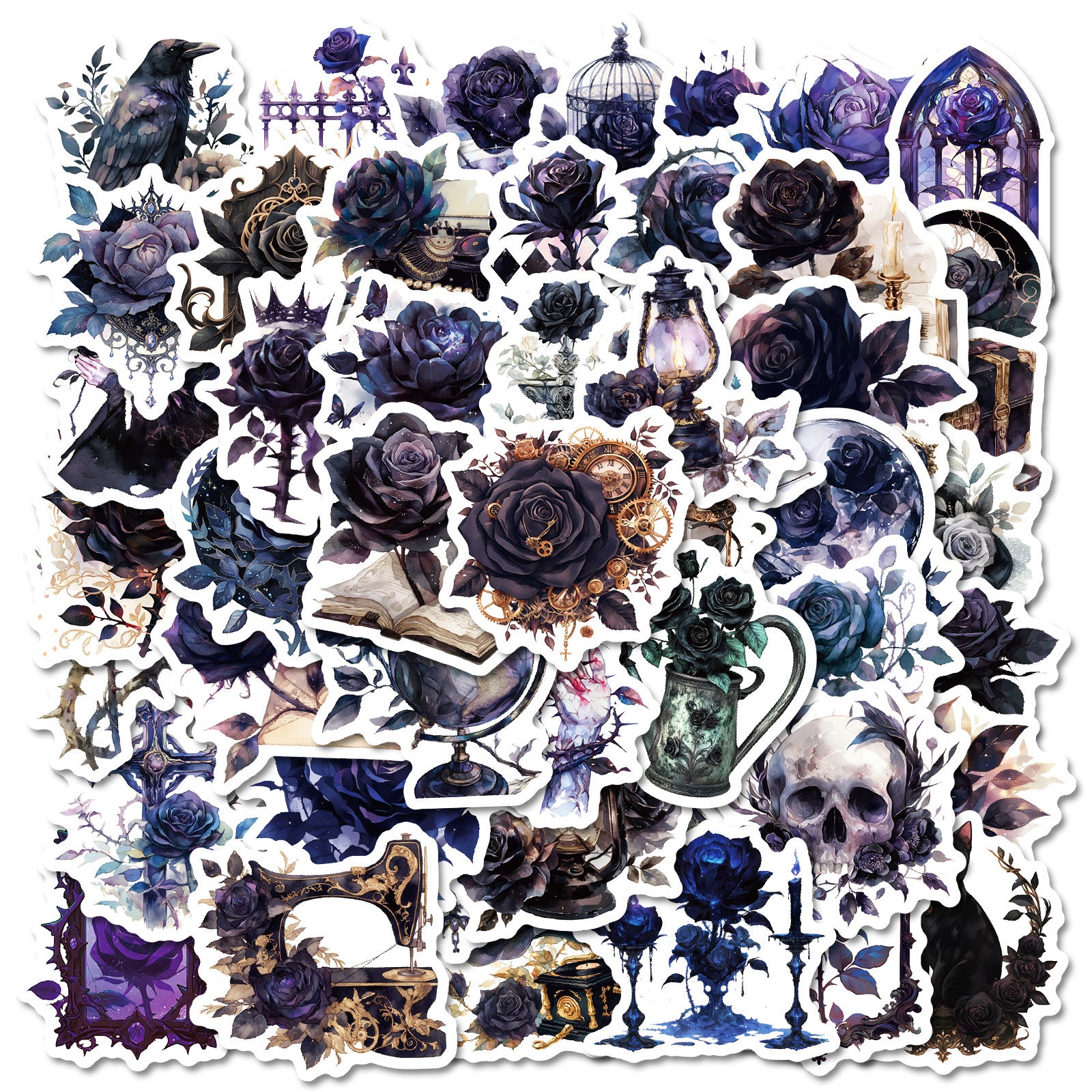0221 Dark Rose solid sticker with white border -50Pcs each pack