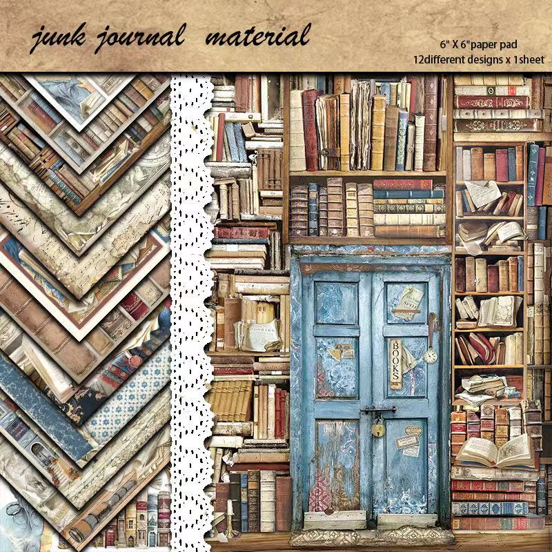 0606 Retro library Background Paper -12Pcs each pack