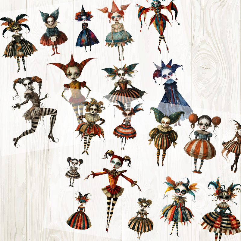 A4 Circus dolls matte PET pre-cut large sticker 1 pack 2 sheets