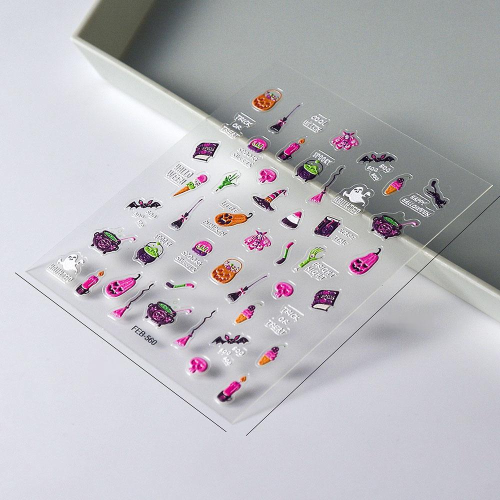 0922 M227- Pink halloween Embossed Mini sticker 1 Pcs
