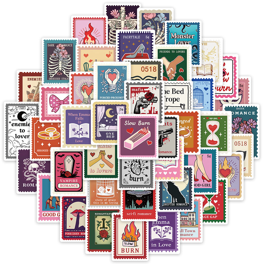 0101 Book trope stamp solid sticker with white border -50Pcs each pack