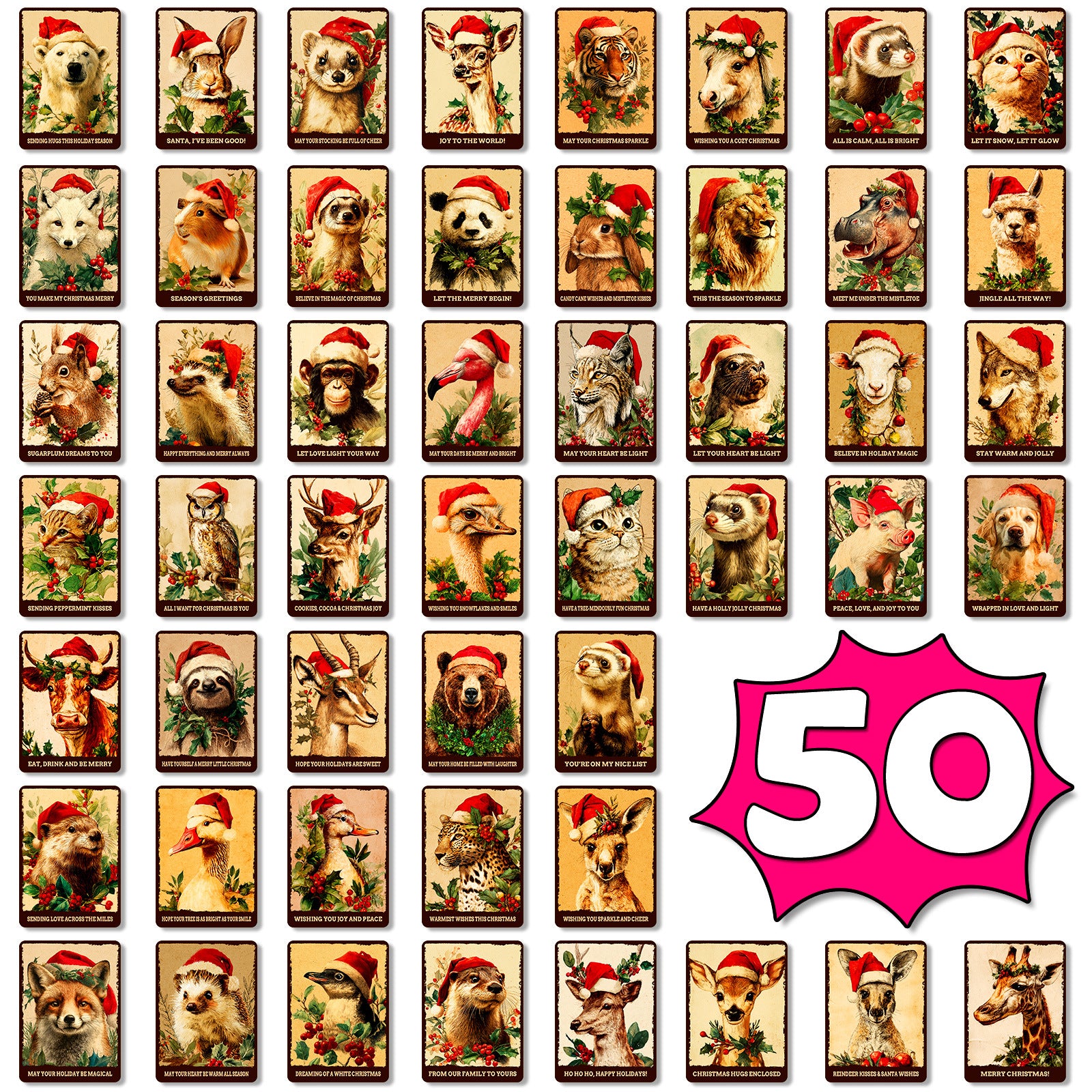 0915 Christmas animal greeting cards card Cards ATC card 50pcs 2.5*3.5 inch