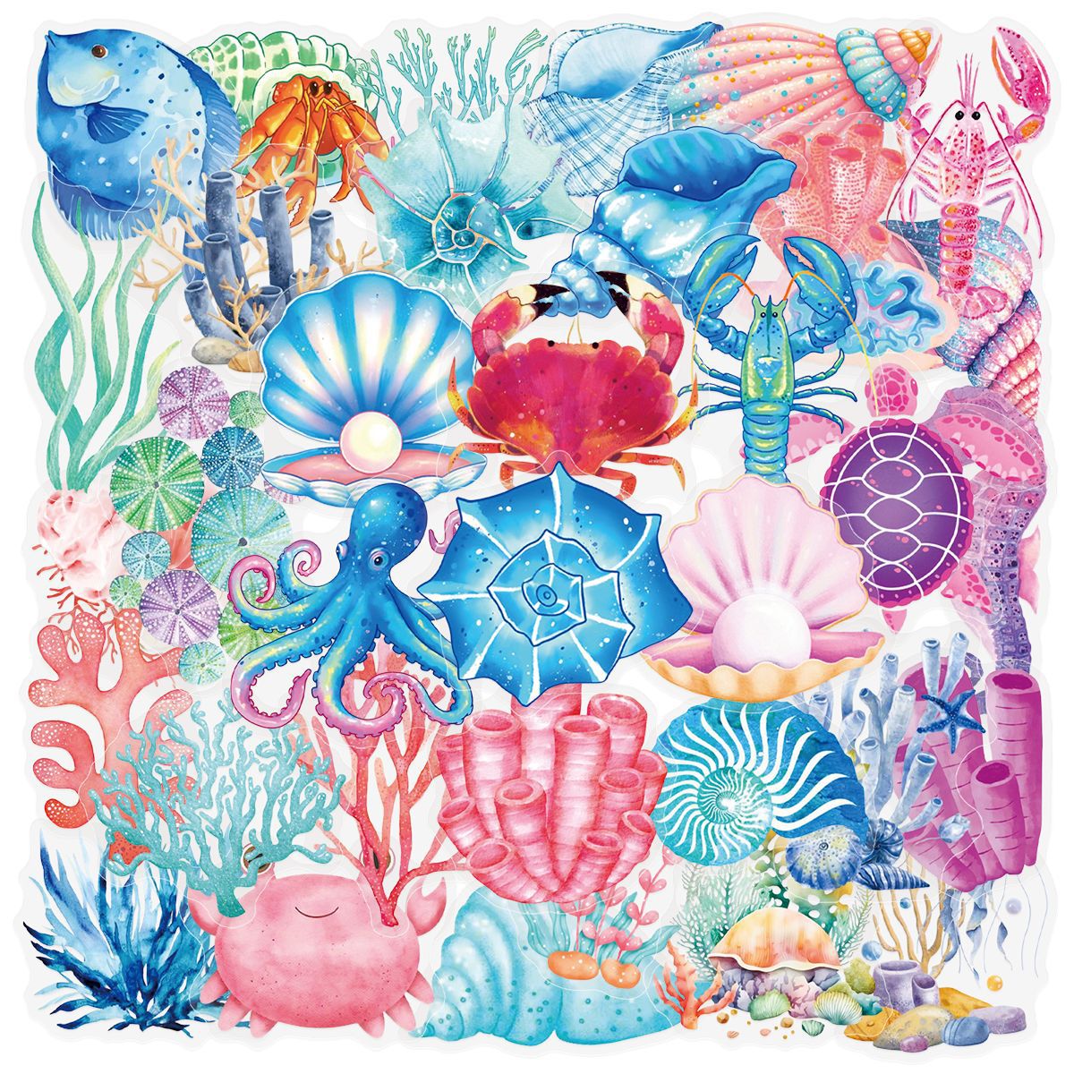 0923 50 Colorful sea creatures PET sticker