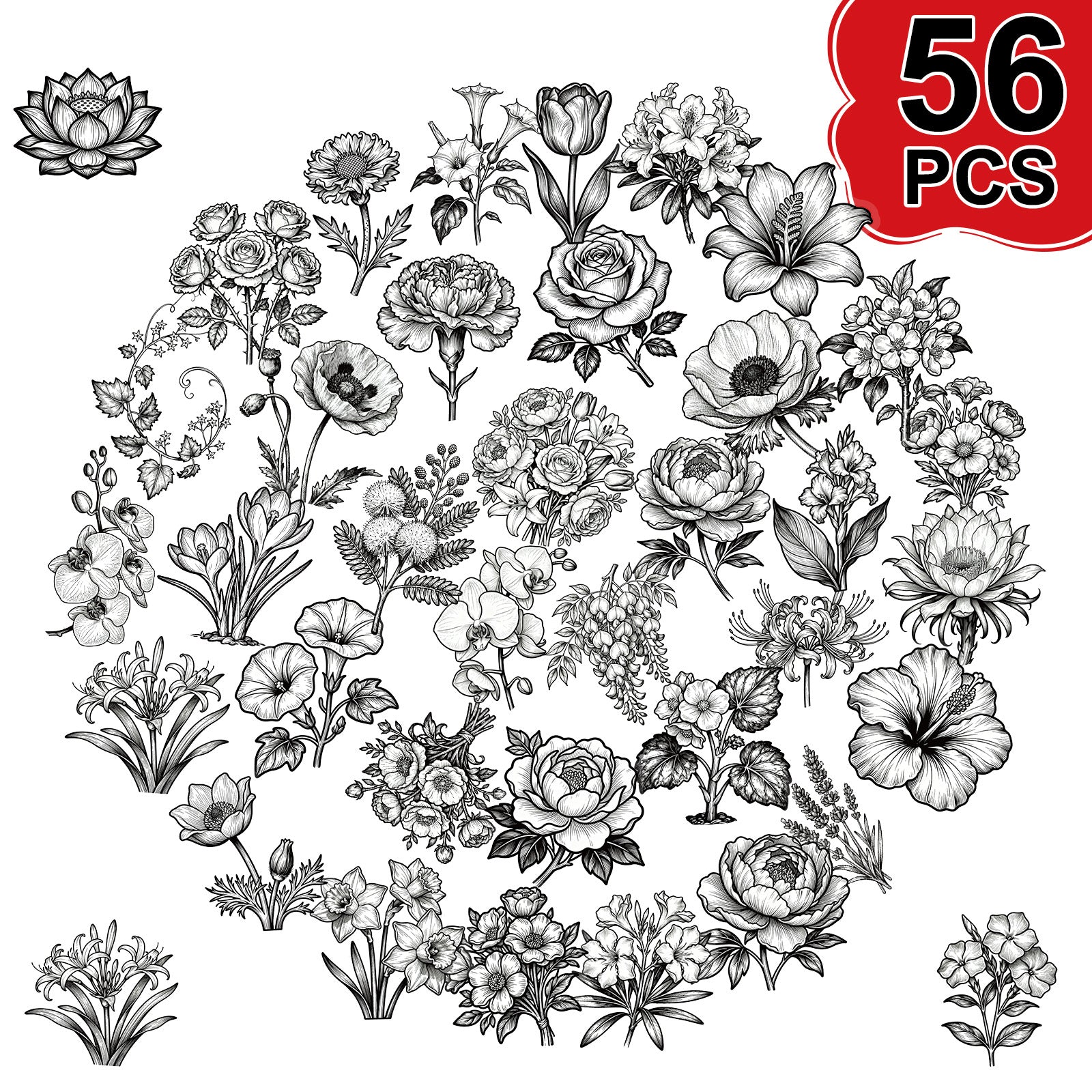 1203 56 Black and white plant PET sticker