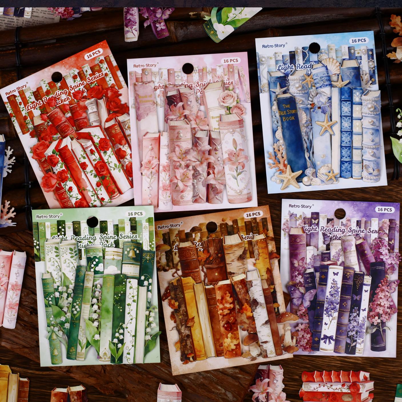 260402 Light Reading Spines cardstock sticker -16Pcs each pack