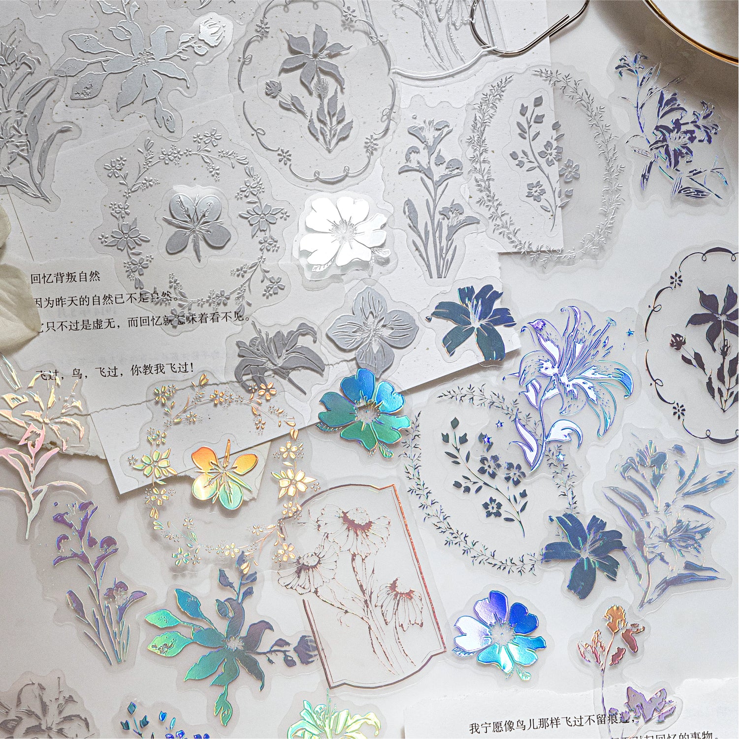 0927 Vintage Laser Silver PET Sticker -30Pcs each pack