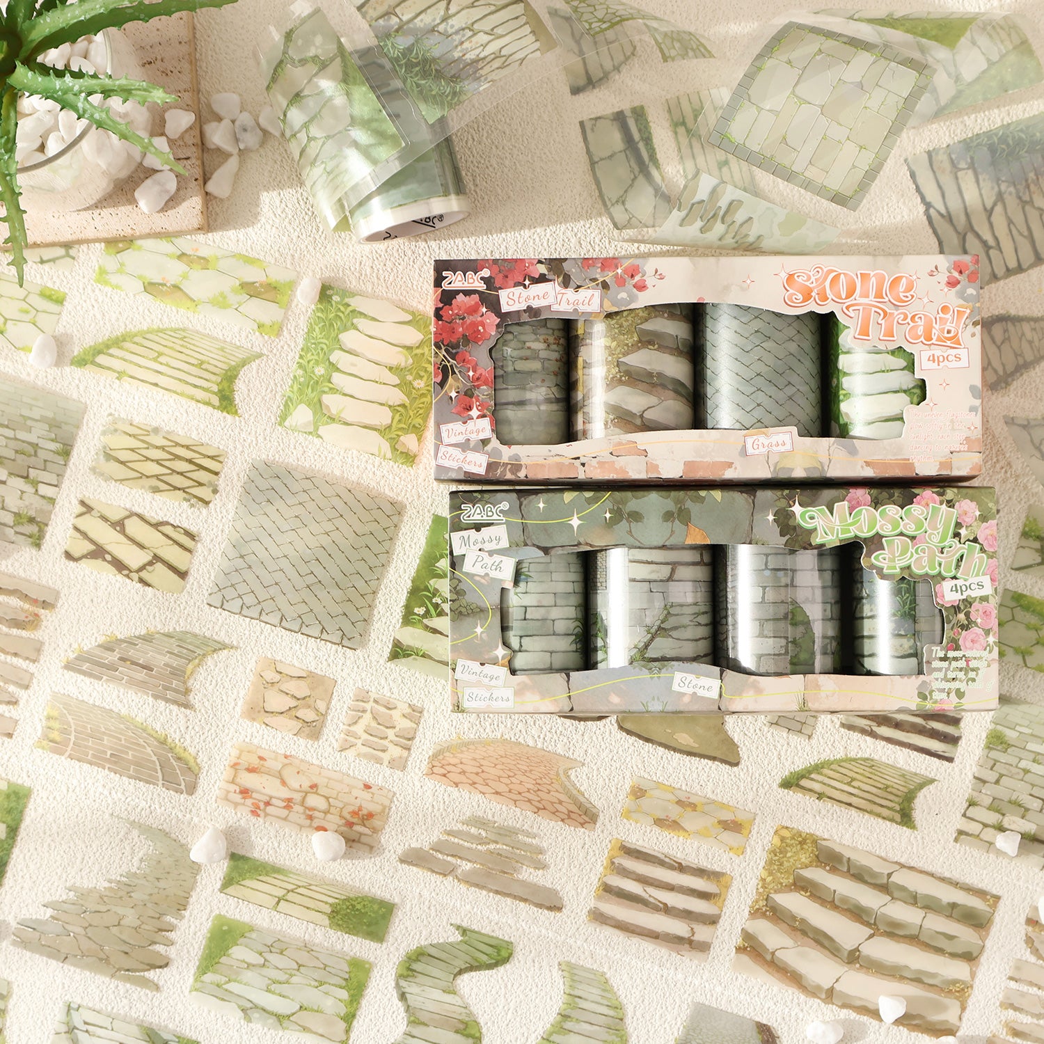 1216 Stone path PET Tape Set *pre-cut 4 rolls 6cm*2m