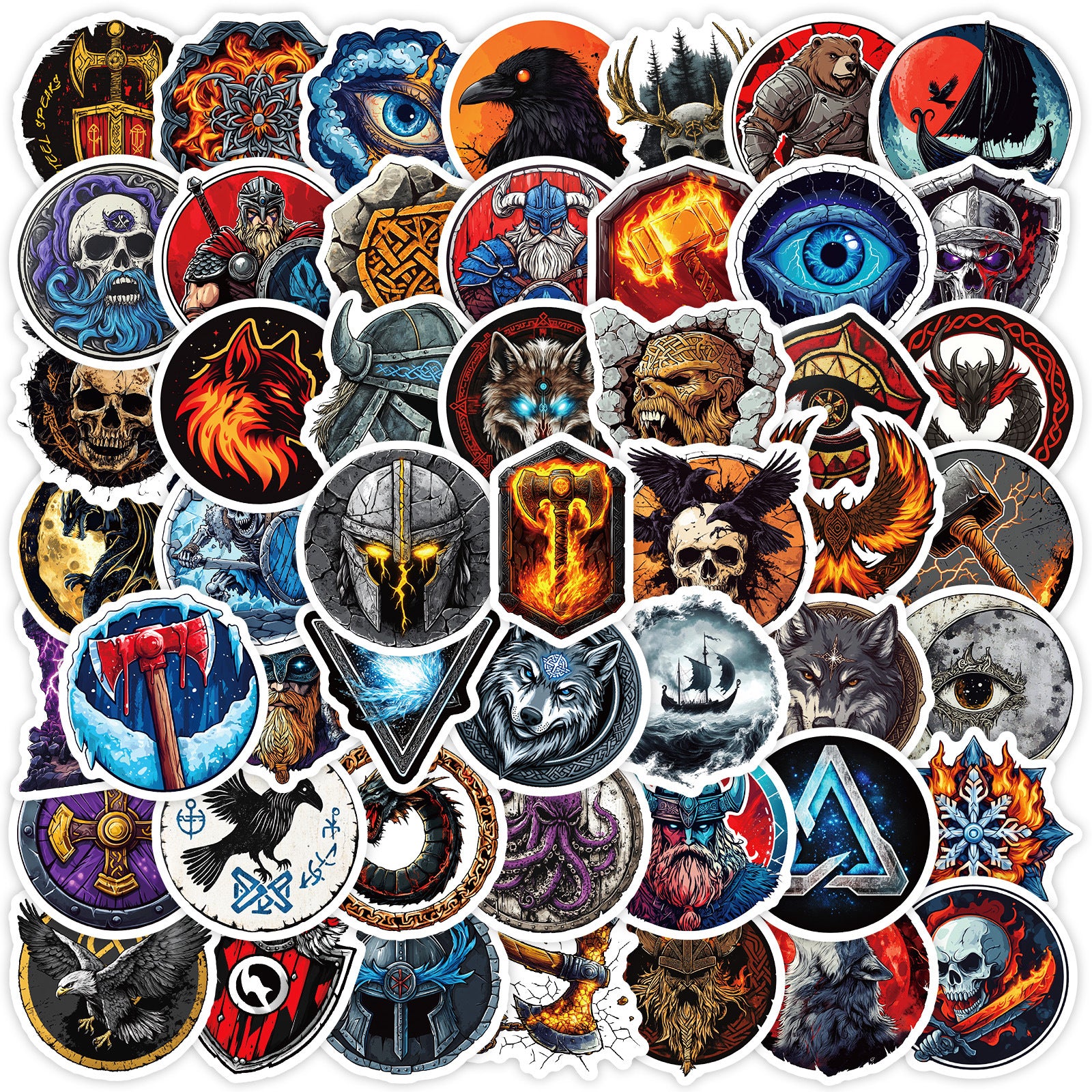 0717 50 Viking Stickers solid with white border