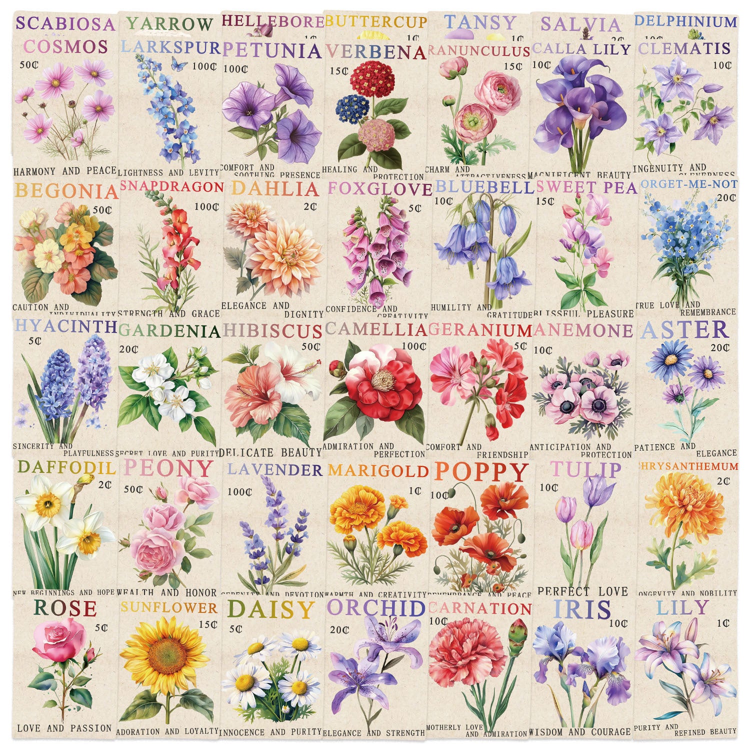 0823 50 Vintage stamp flower sticker