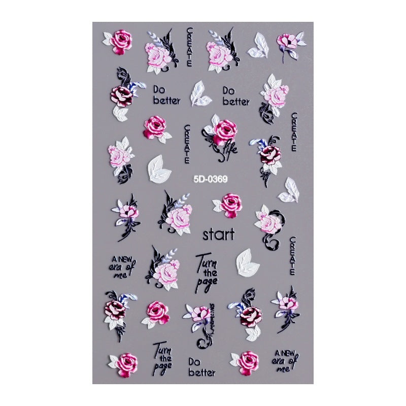 0625 M121- Rose and leaves Embossed Mini sticker 1 Pcs