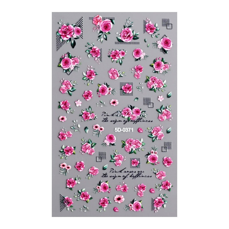 0626 M124- Pink roses Embossed Mini sticker 1 Pcs