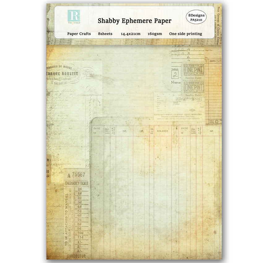 0716 A5 Shabby ephemere background paper  PA5210 -8Pcs each pack
