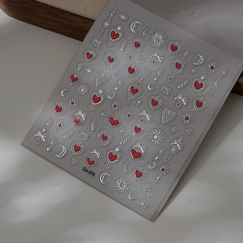 260109 M280- Sun Moon and Red Heart Embossed Mini sticker 1 Pcs