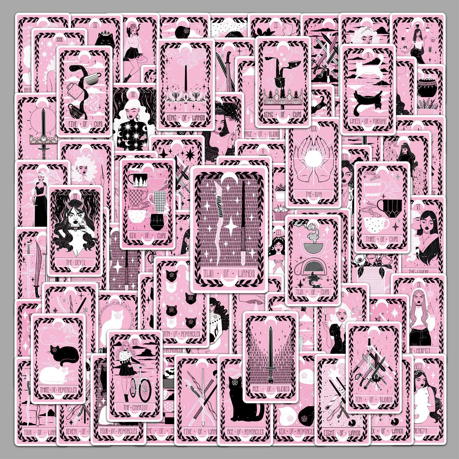 0723 78 Black and Pink Tarot Stickers solid with white border