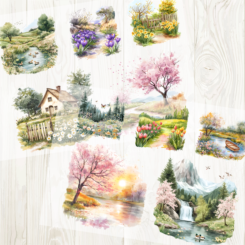 A4 Spring Scenery matte PET pre-cut large sticker 1 pack 2 sheets